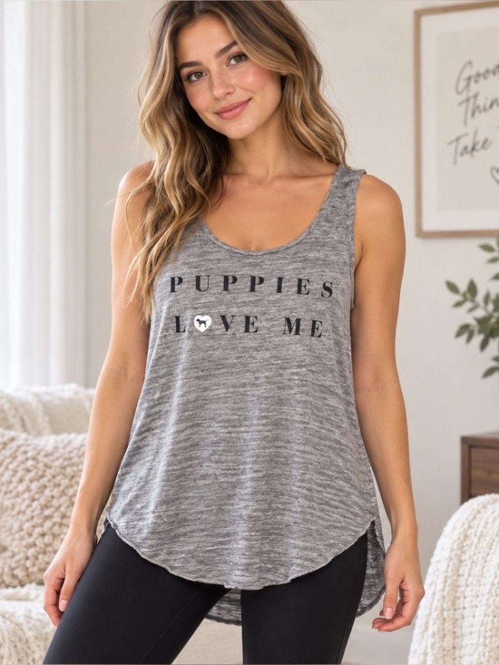 PINK Victoria’s Secret Puppies Love Me Gray Swing Tank Top XS